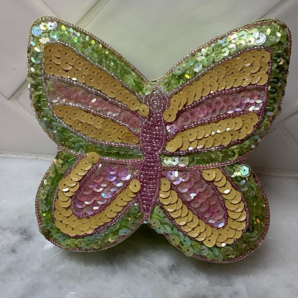 Vintage Sequined Top Butterfly Box Jewelry Trinket